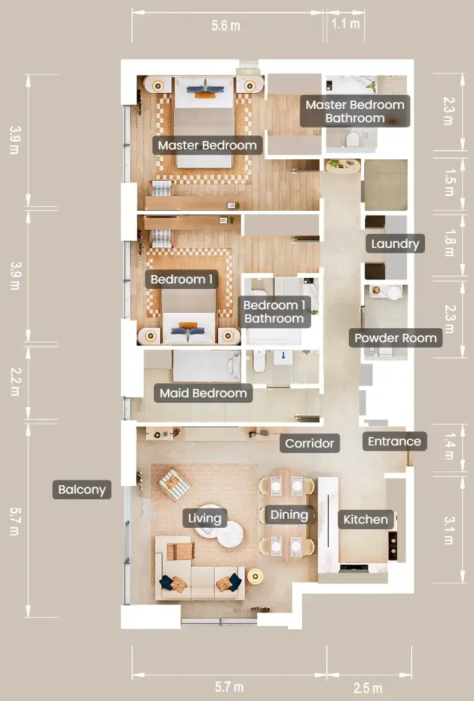 The Beach House Fahid 2 bed floor plan, 1,548 sqft