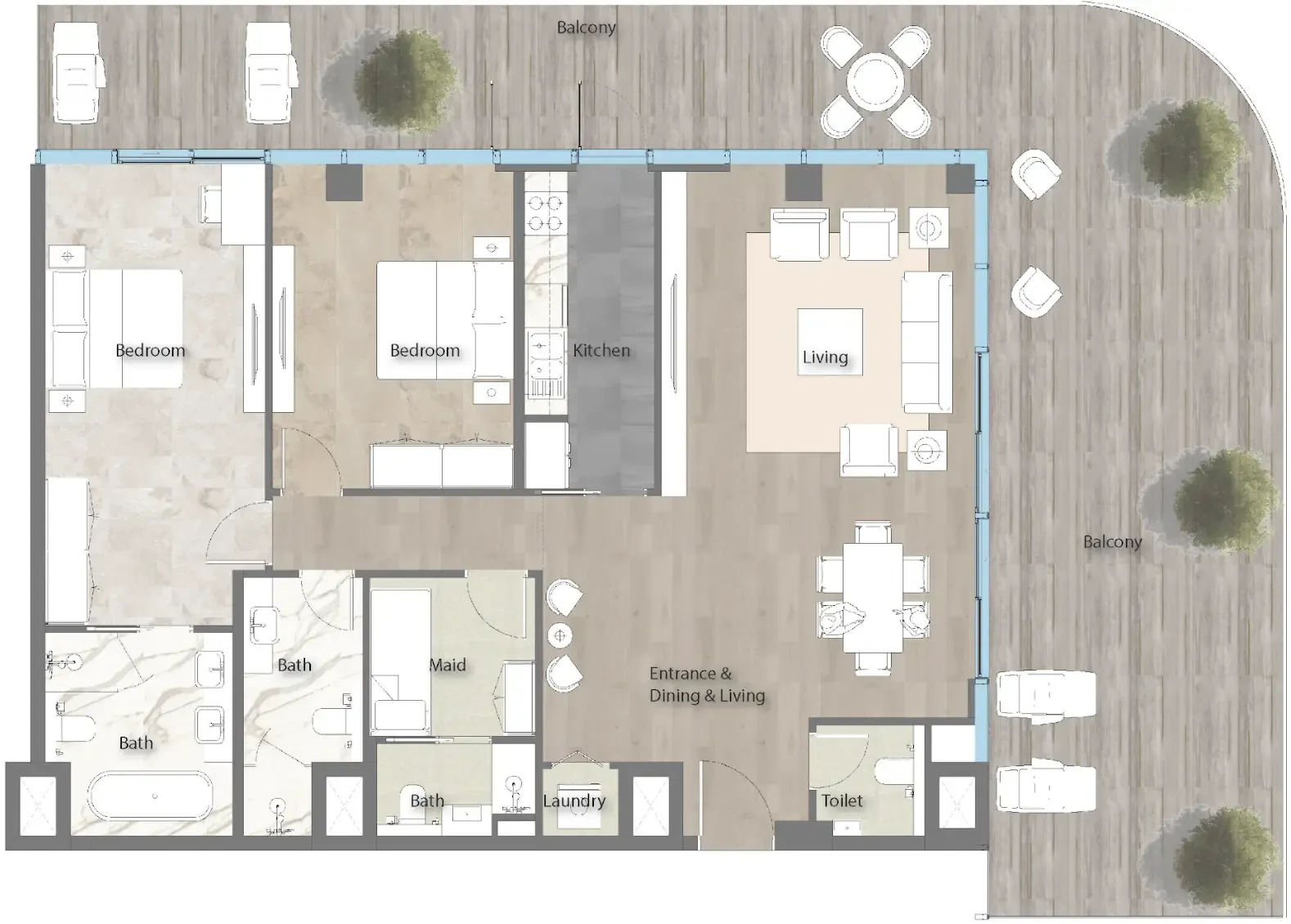 Yas Beach Residence 2 bed floor plan, 2,458 sqft