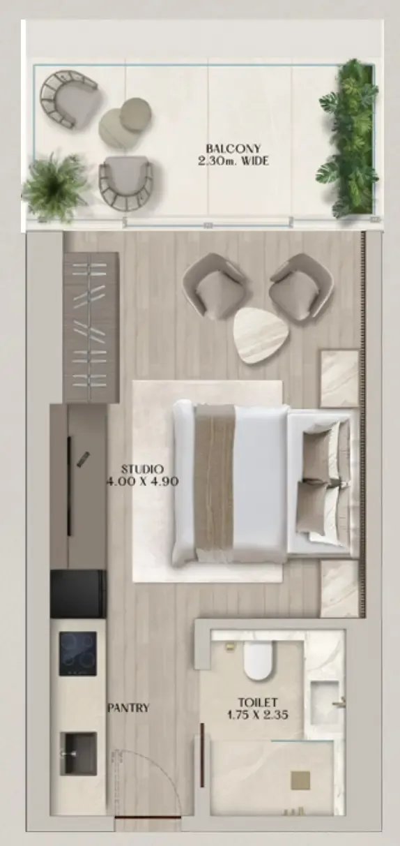 Soléva Beach Residences Studio floor plan, 448 sqft