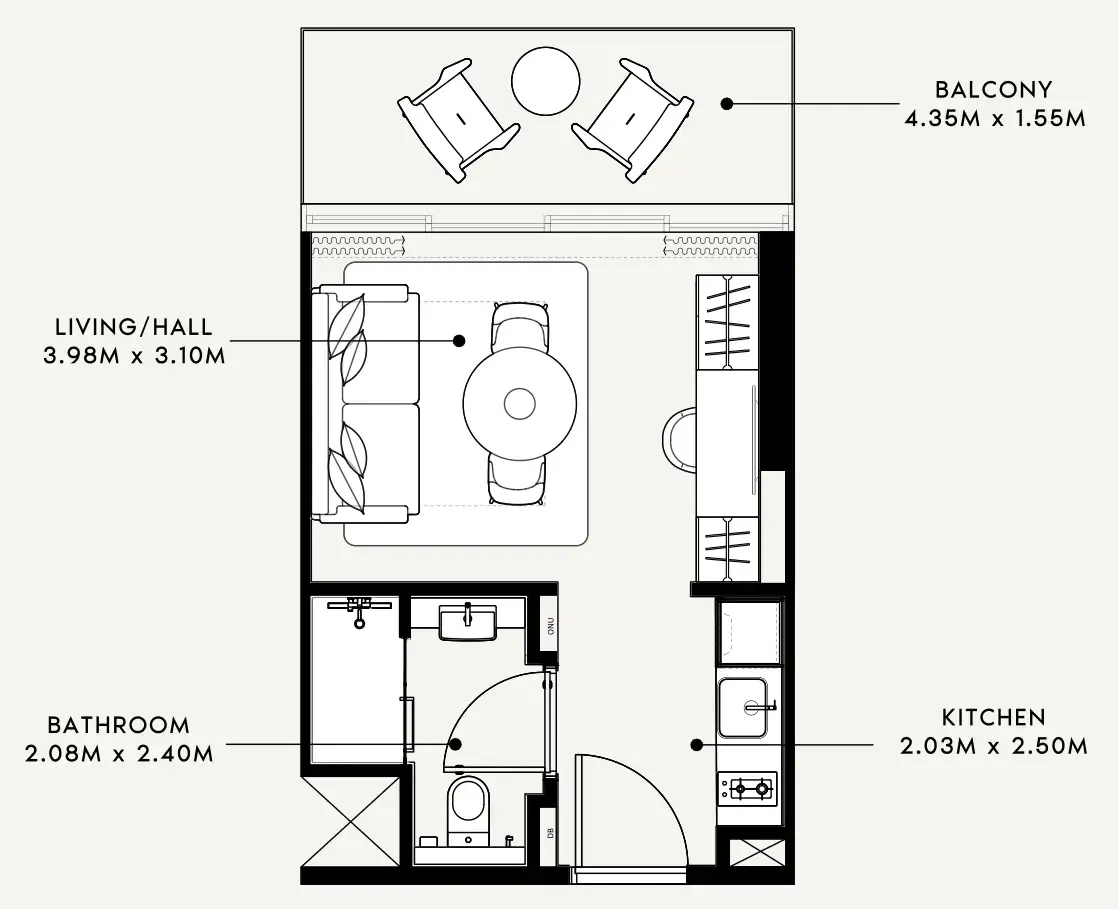 Azizi Milan Studio floor plan, 337 sqft
