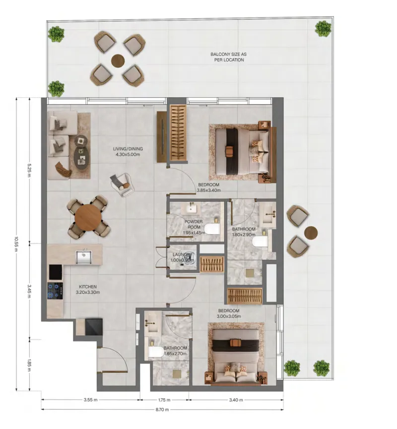 The Archive 2 bed floor plan, 1,407 sqft