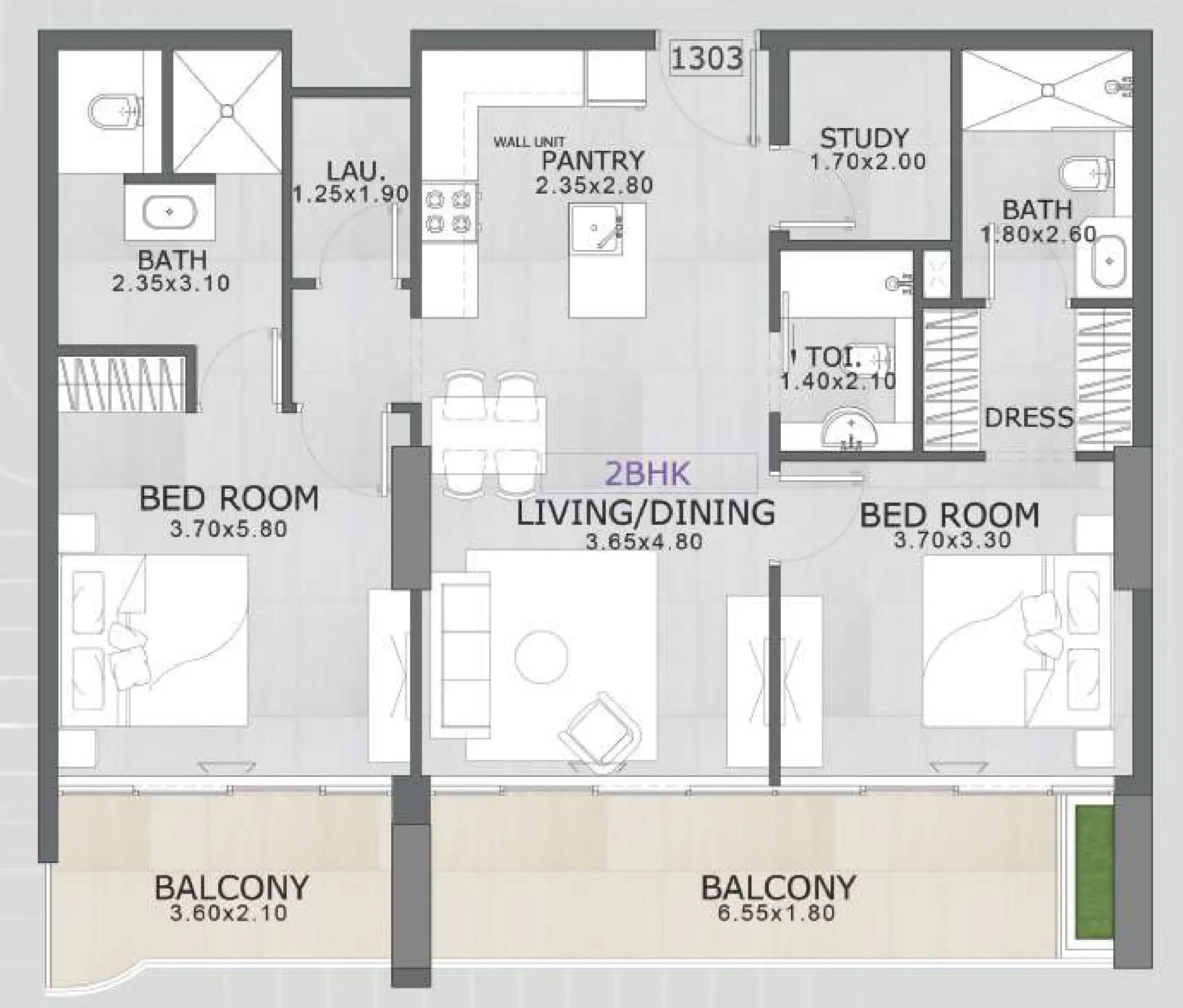 Floarea Skies 2 bed floor plan, 1,181 sqft