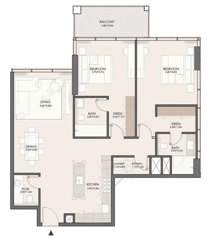 Wynwood Horizon 2 bed floor plan, 1,316 sqft