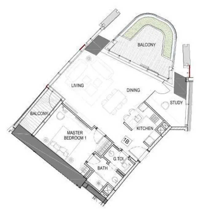 Safa One de Grisogono 1 bed floor plan, 1,167 sqft