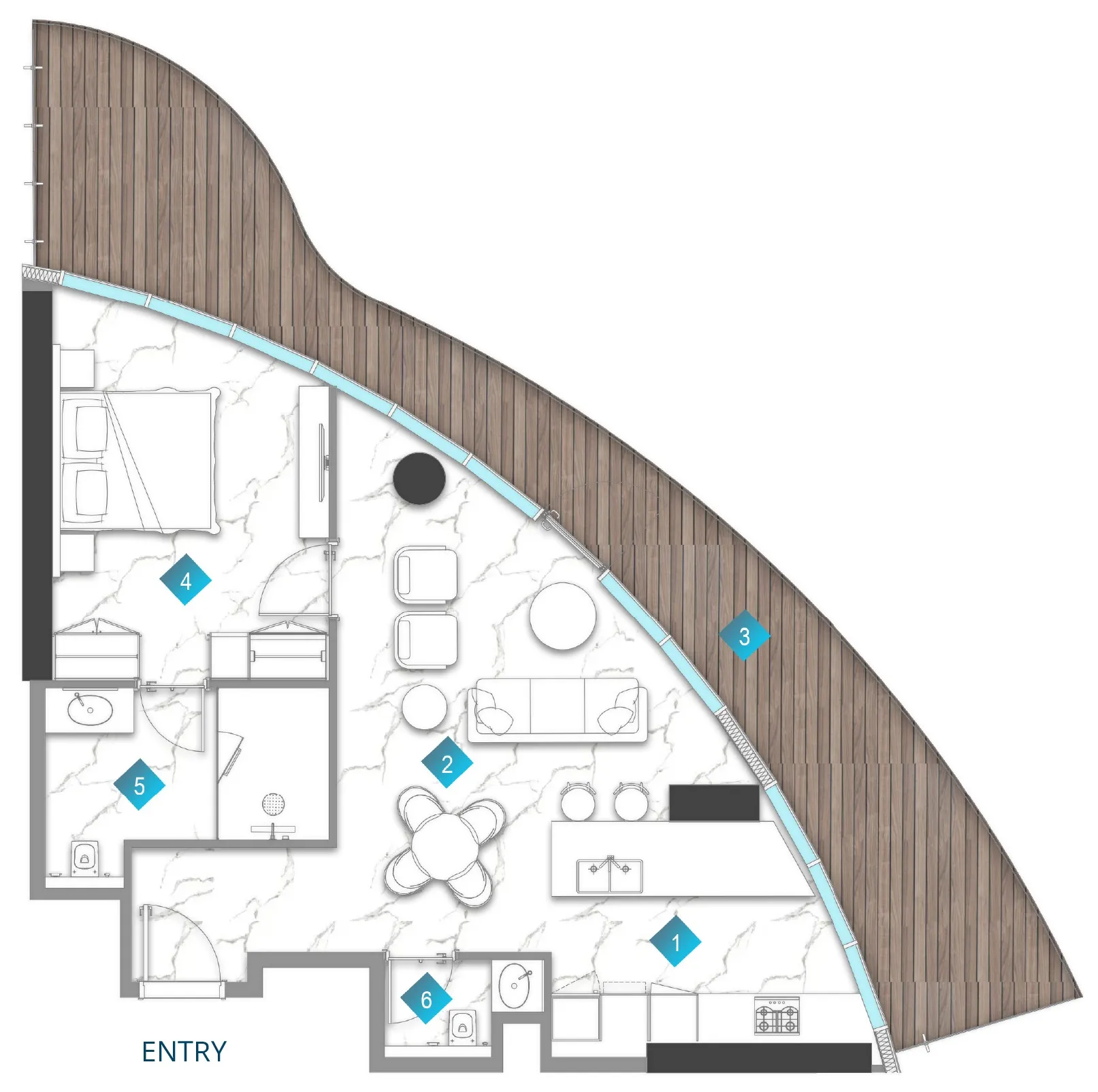 Aqua Arc 1 bed floor plan, 1,207 sqft