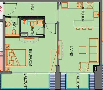 SkyGate Tower 1 bed floor plan, 802 sqft