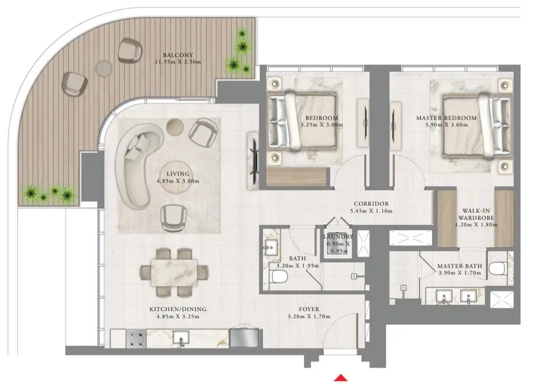 Bayview by Address Resorts 2 bed floor plan, 1,382 sqft