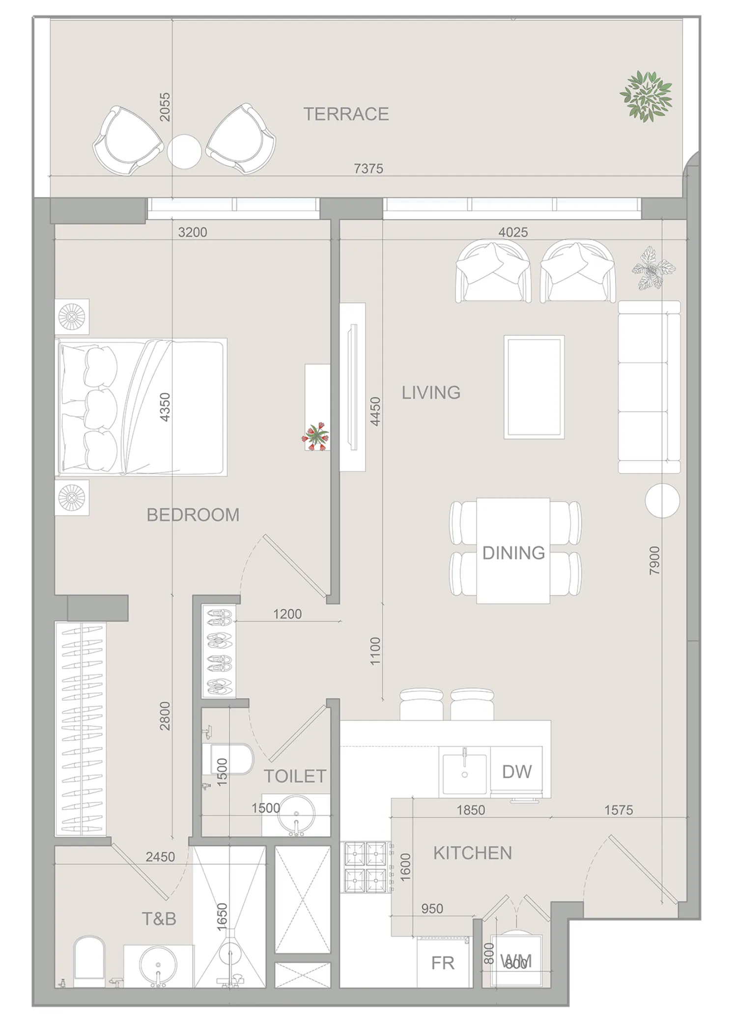 S1LV1ANA Park 1 bed floor plan, 888 sqft