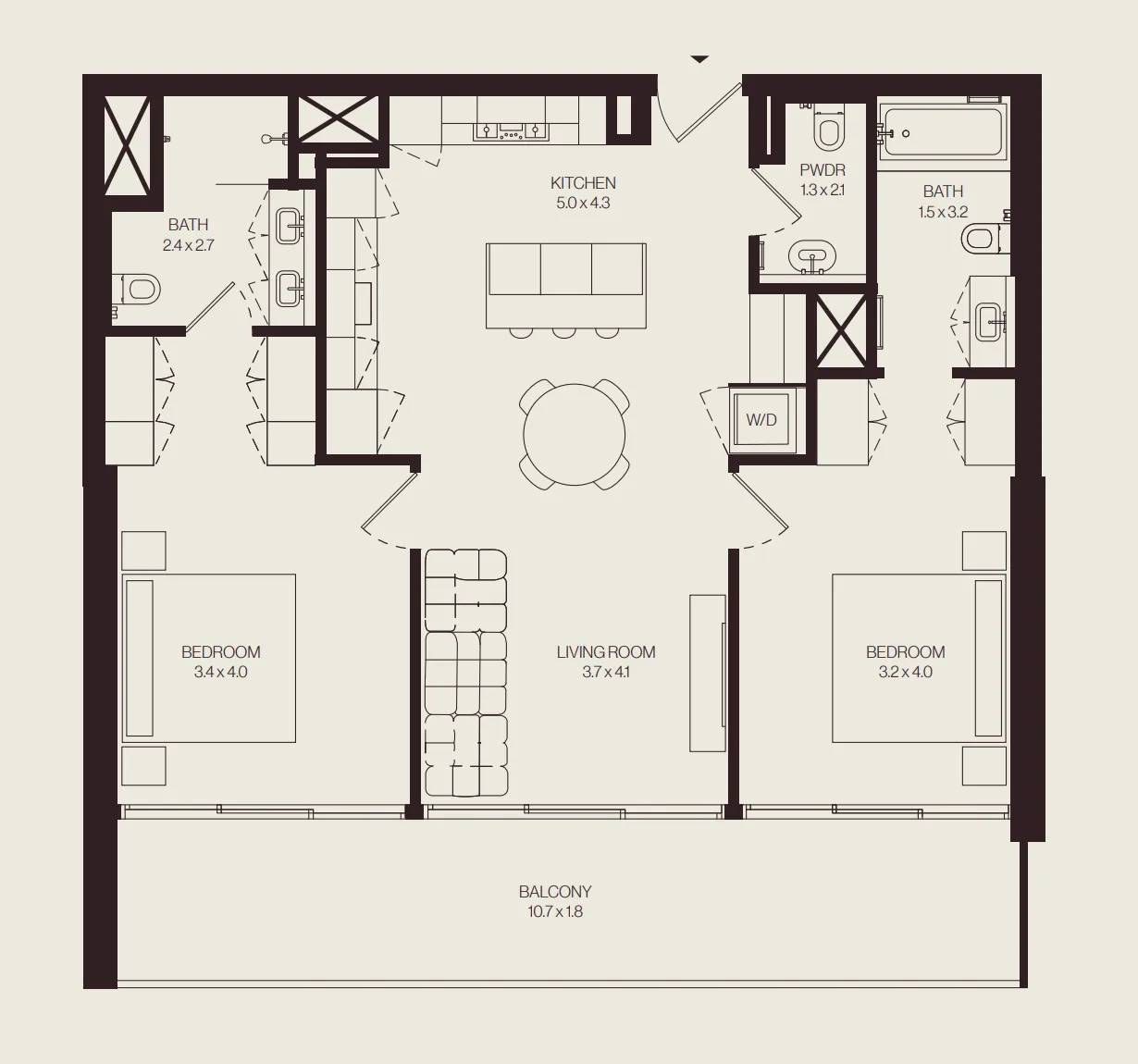The Weave – Al Ghurair 2 bed floor plan, 1,217 sqft