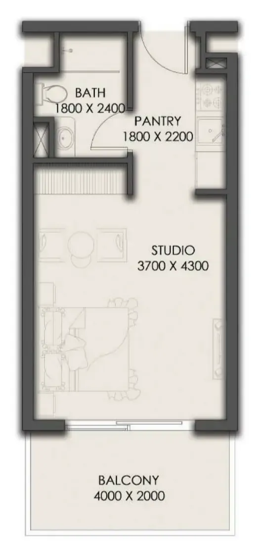 Park Residency Studio floor plan, 397 sqft