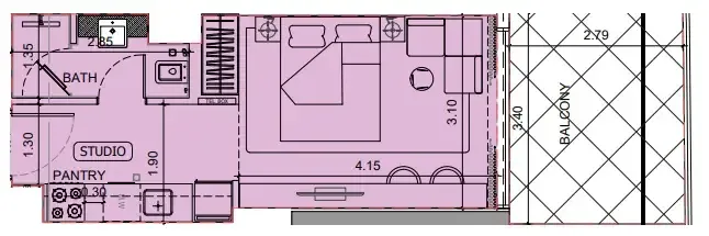 Project Maybach Studio floor plan, 402 sqft