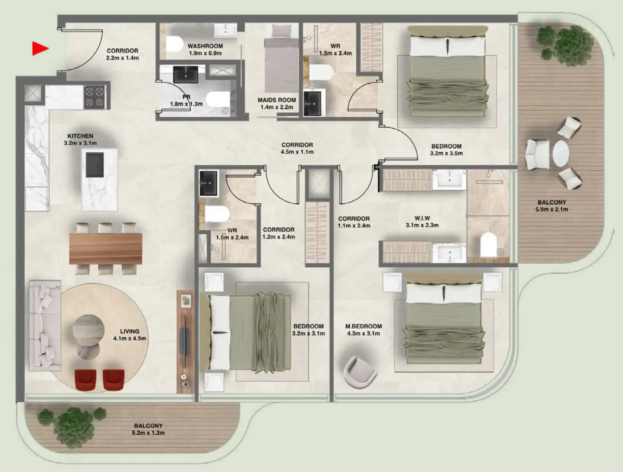 The Tides 3 bed floor plan, 1,396 sqft