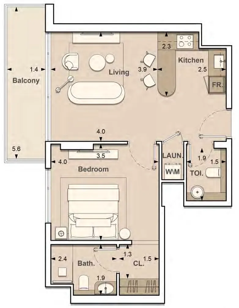 Lume Residences 1 bed floor plan, 685 sqft