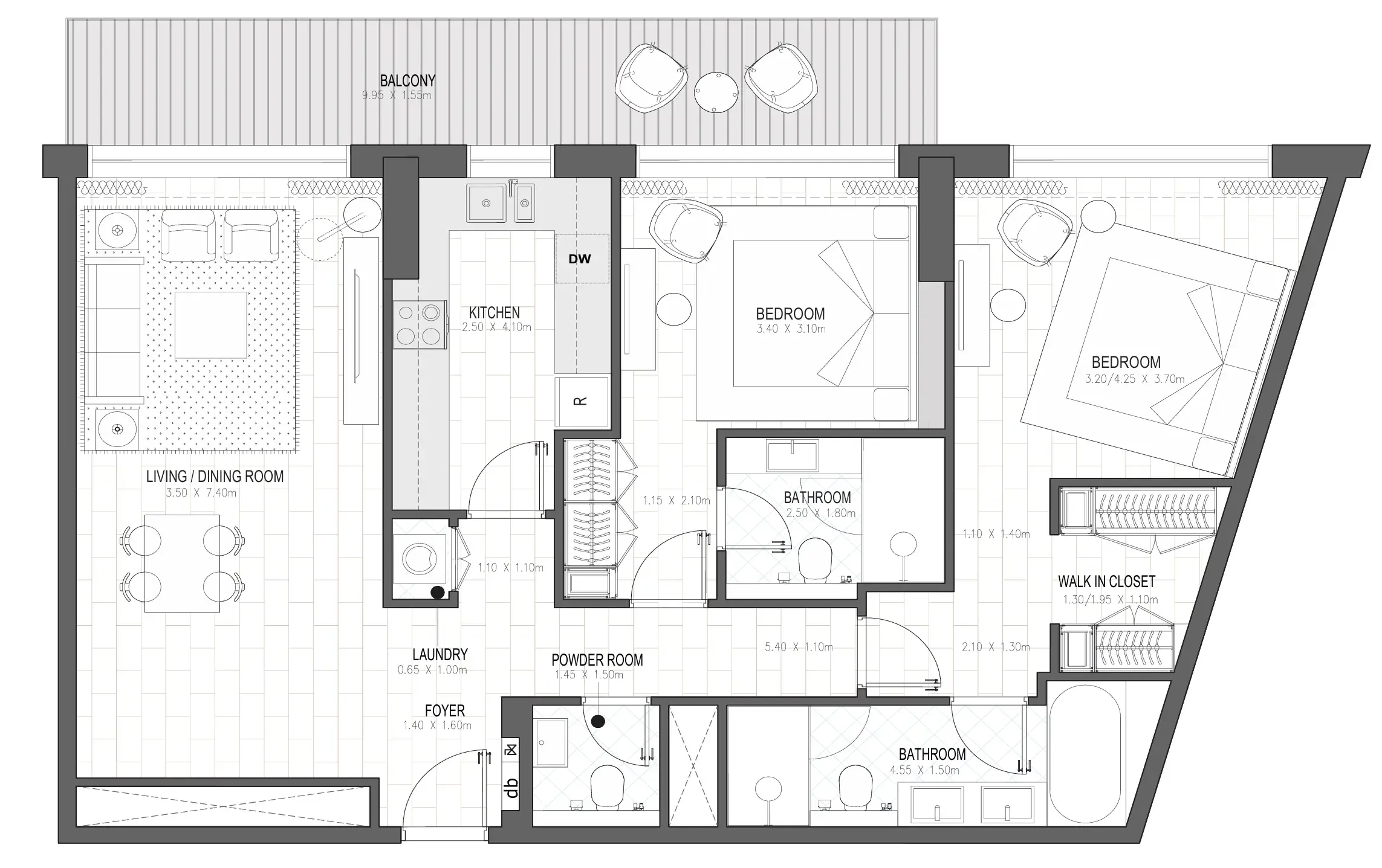 Palace Residences Al Mamsha 2 bed floor plan, 1,342 sqft