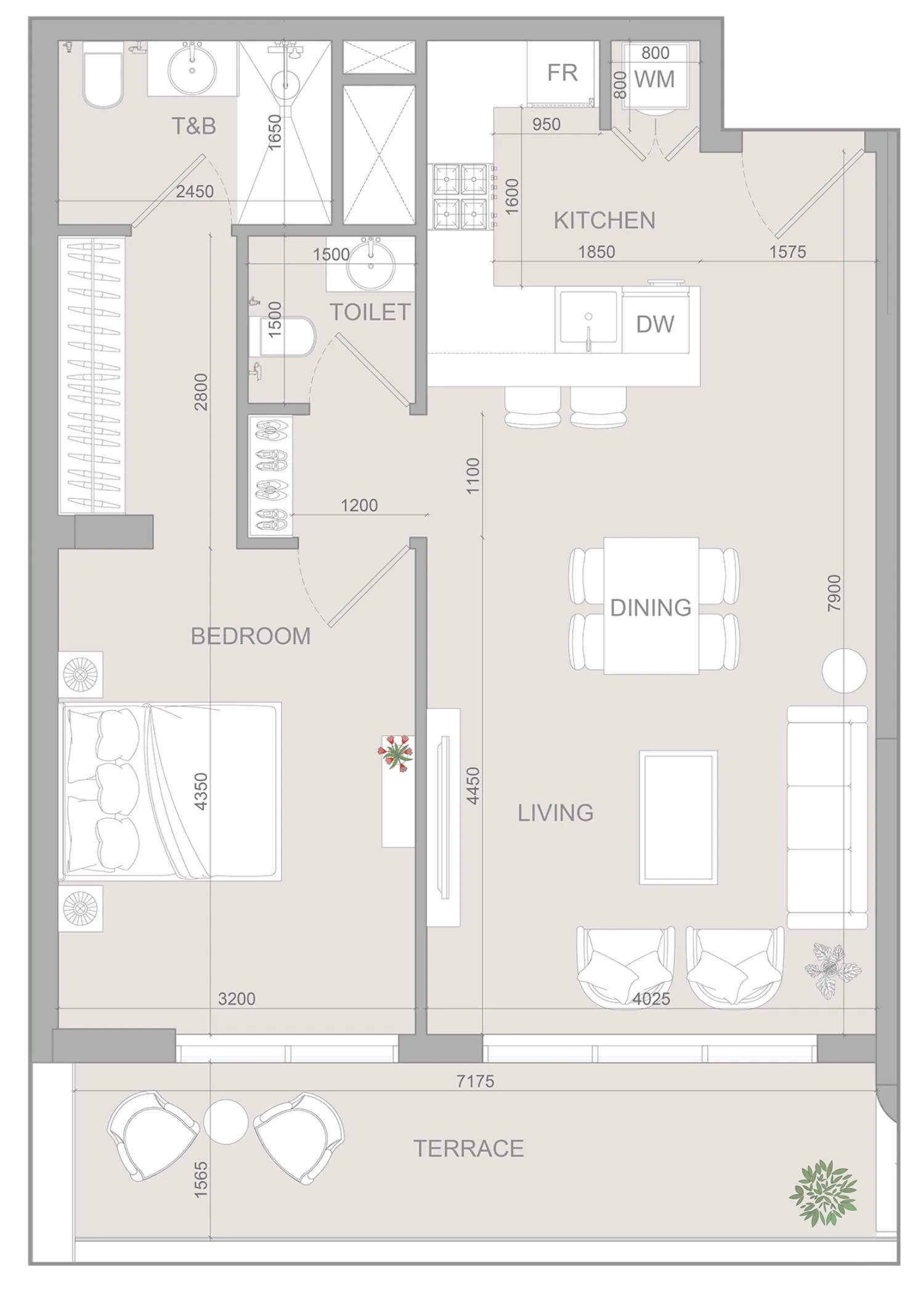 S1LV1ANA Park 1 bed floor plan, 849 sqft