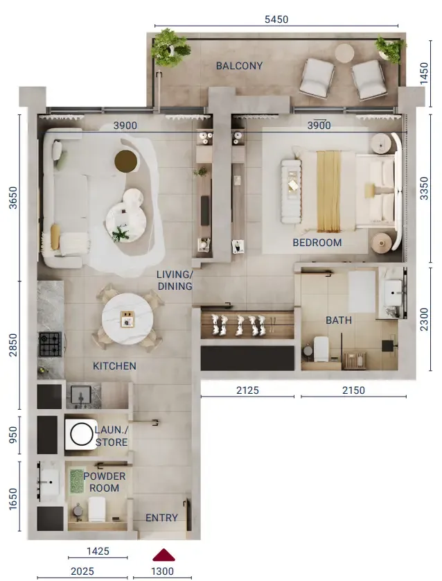 Mirdad 1 bed floor plan, 723 sqft