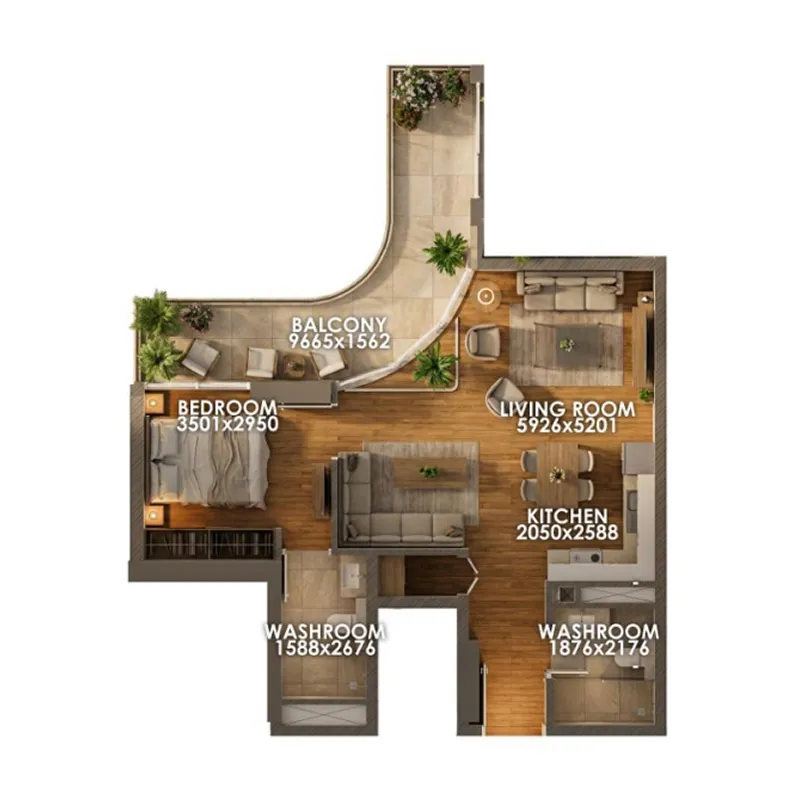 Zenith D1 1 bed floor plan, 813 sqft