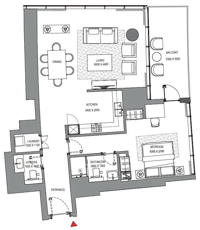 Sobha Seahaven 1 bed floor plan, 1,199 sqft