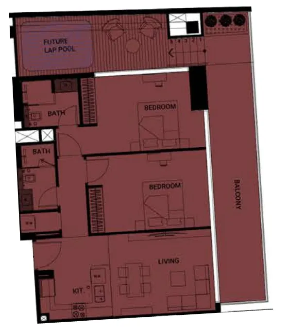 Binghatti Ruby 2 bed floor plan, 1,329 sqft