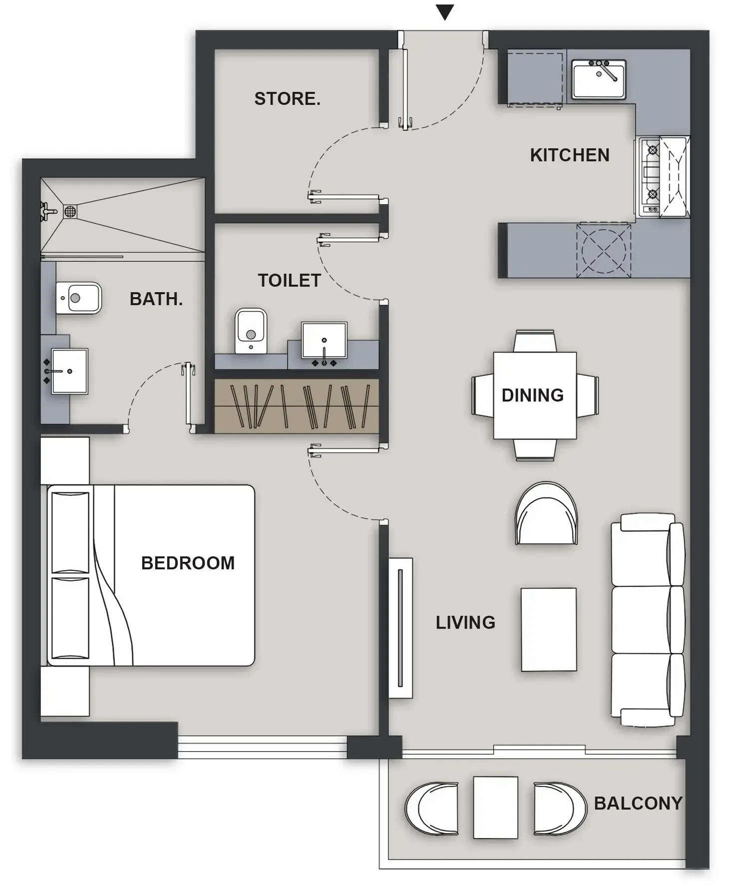 Maison Elysee III 1 bed floor plan, 632 sqft