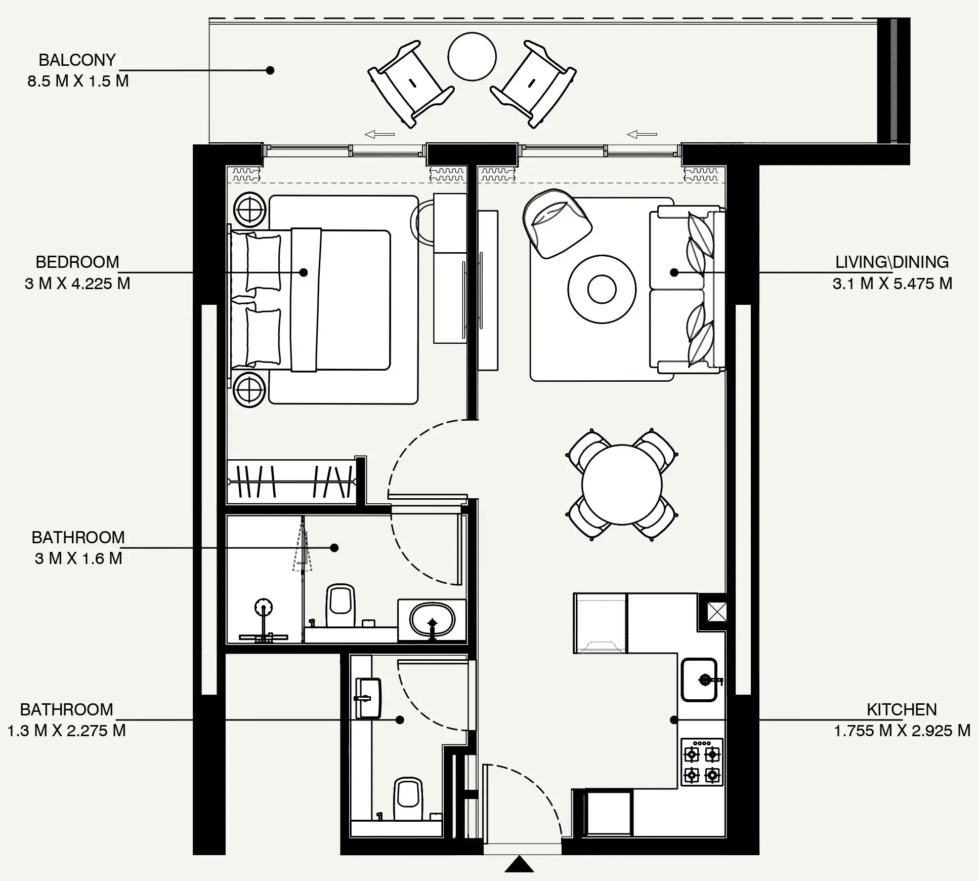 Azizi Venice 1 bed floor plan, 734 sqft