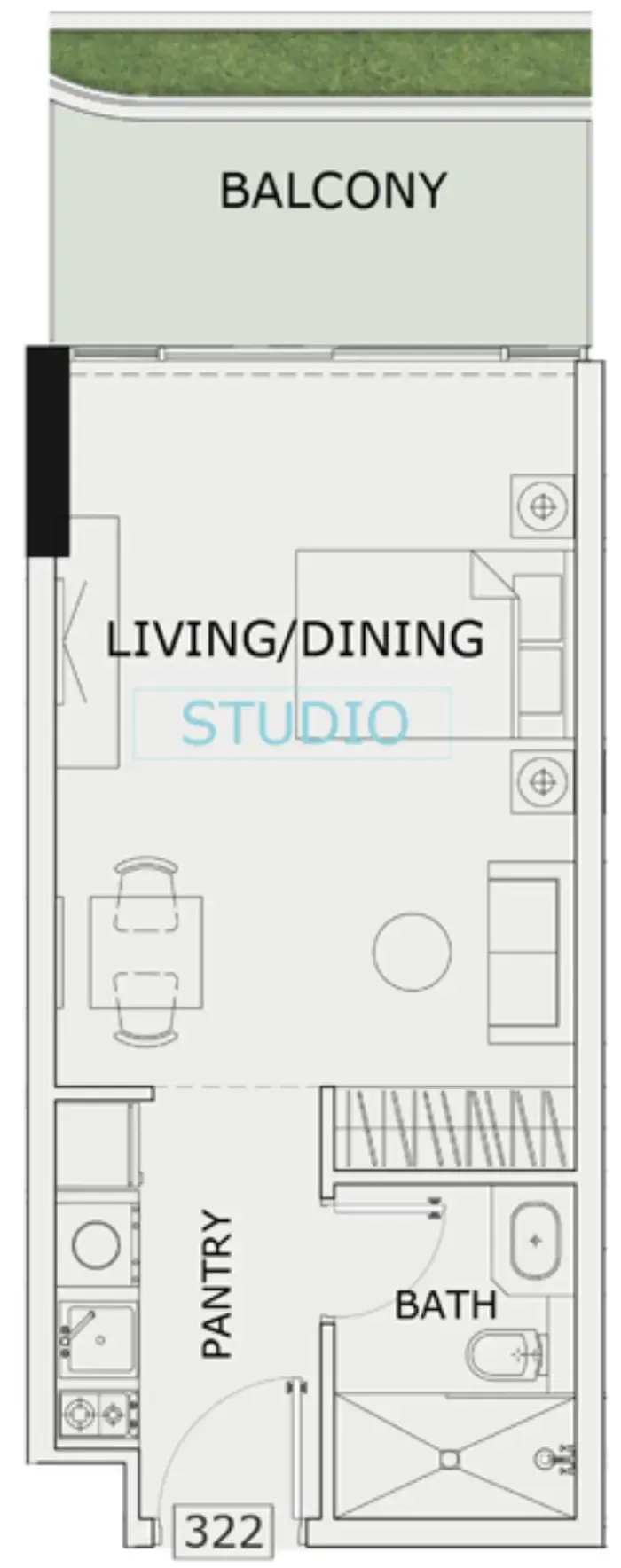 Gardens 2  Studio floor plan, 429 sqft