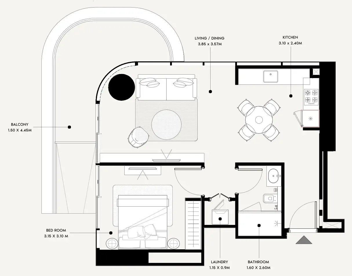 Azizi Milan 1 bed floor plan, 718 sqft