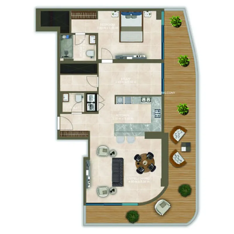 Nova Tower 2 bed floor plan, 1,378 sqft