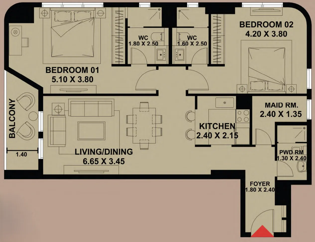 Timber Terrace 2 bed floor plan, 1,128 – 1,380 sqft
