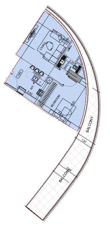 Binghatti Aquarise 1 bed floor plan, 1,027 sqft