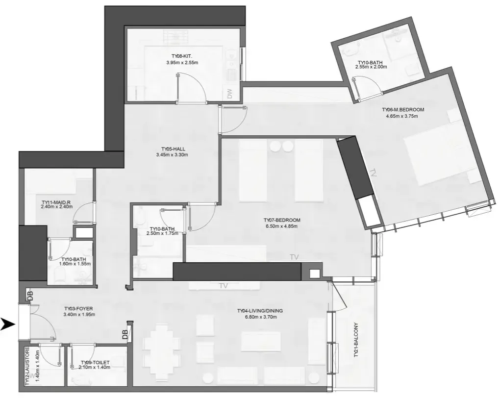 Joud Tower 2 bed floor plan, 1,713 sqft