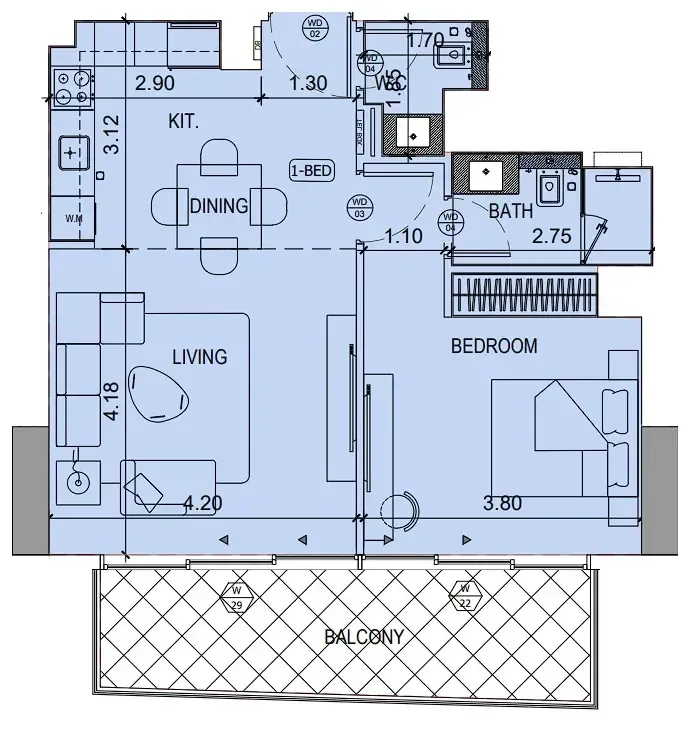 Binghatti Ruby 1 bed floor plan, 764 sqft