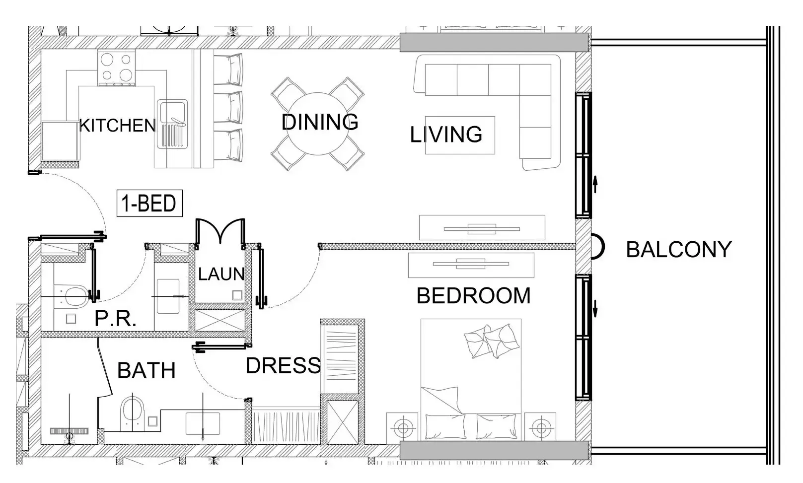 Valencia 1 bed floor plan, 801 – 824 sqft