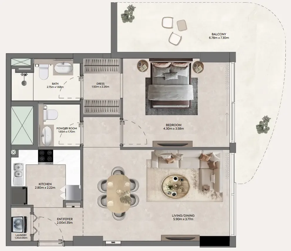 Hermina by Casagrand 1 bed floor plan, 953 sqft