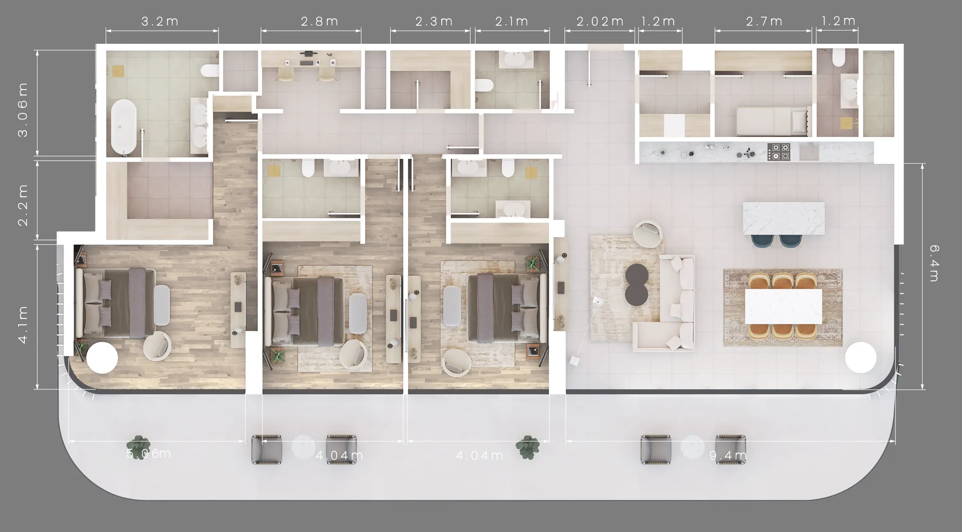Mamsha Gardens 3 bed floor plan, 3,144 sqft