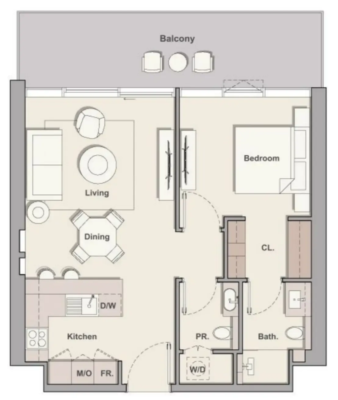 Soto Grande 1 bed floor plan, 876 sqft