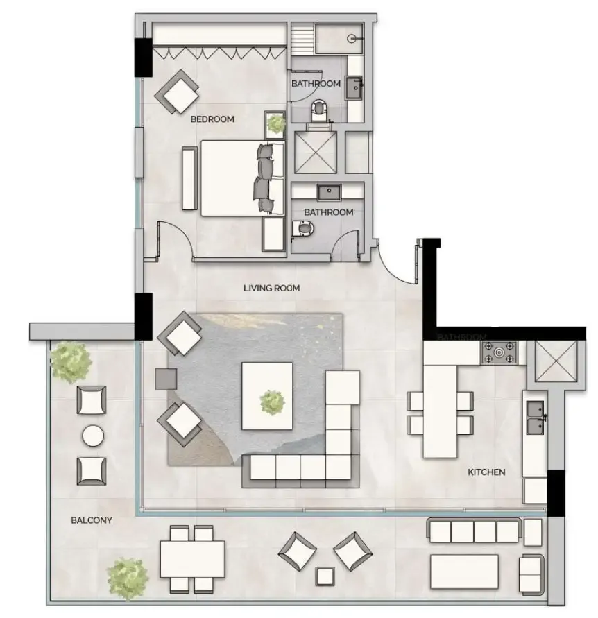 Glam Residence 1 bed floor plan, 1,278 sqft