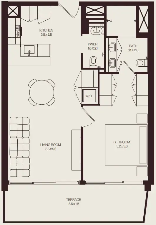The Weave – Al Ghurair 1 bed floor plan, 774 sqft