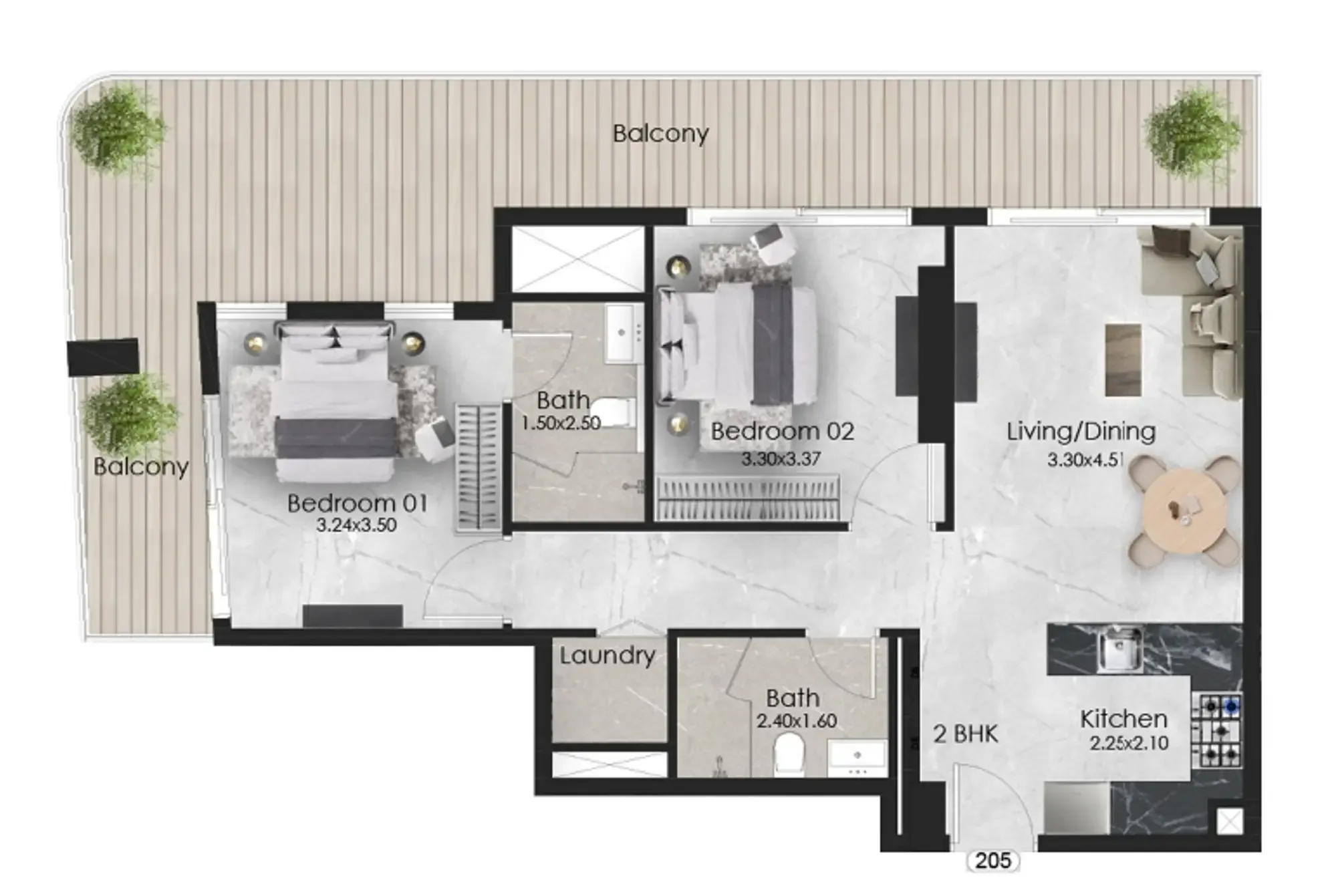 Aristo 2 bed floor plan, 1,066 sqft