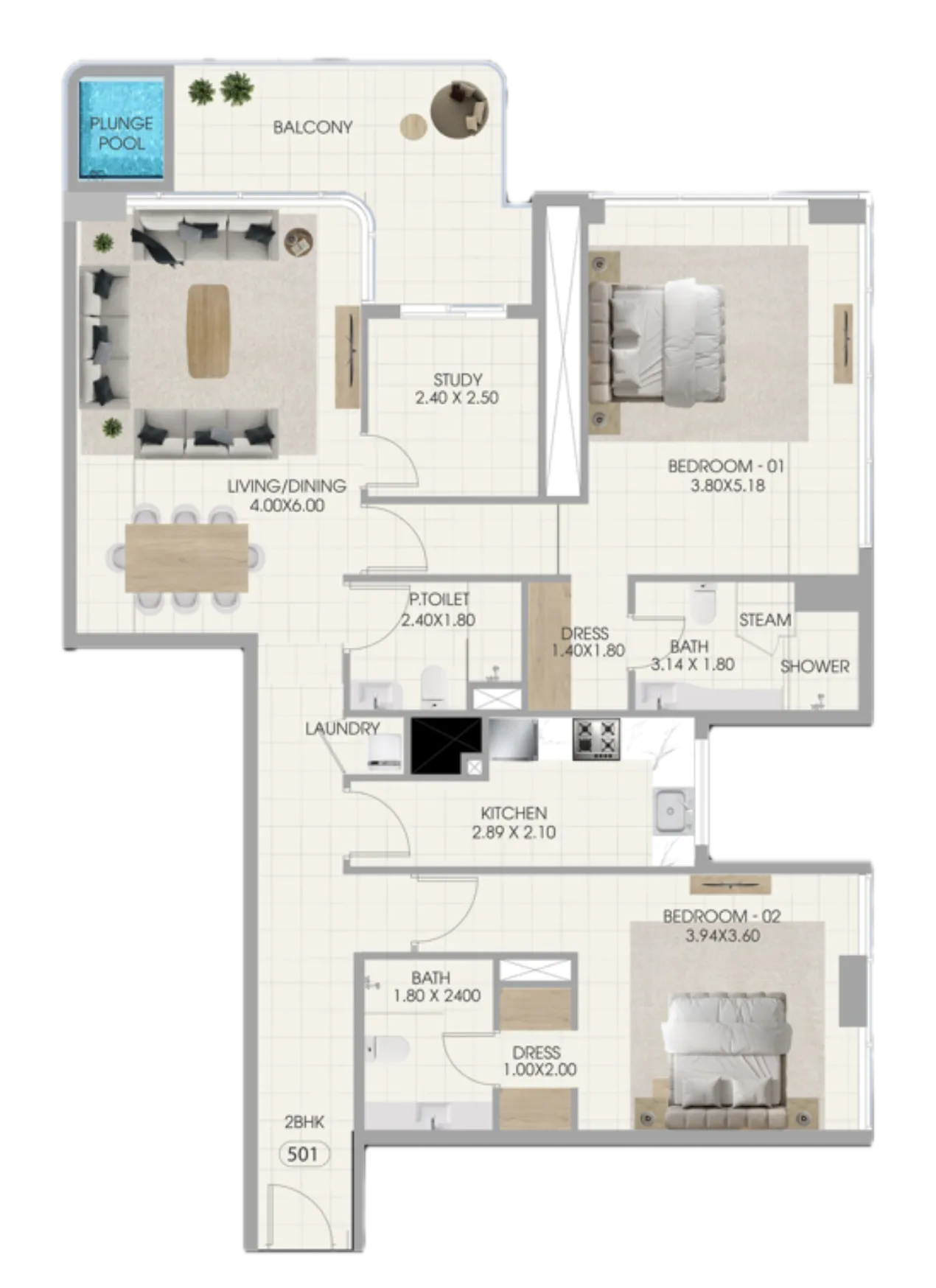Bonds Avenue 2 bed floor plan, 1,460 sqft