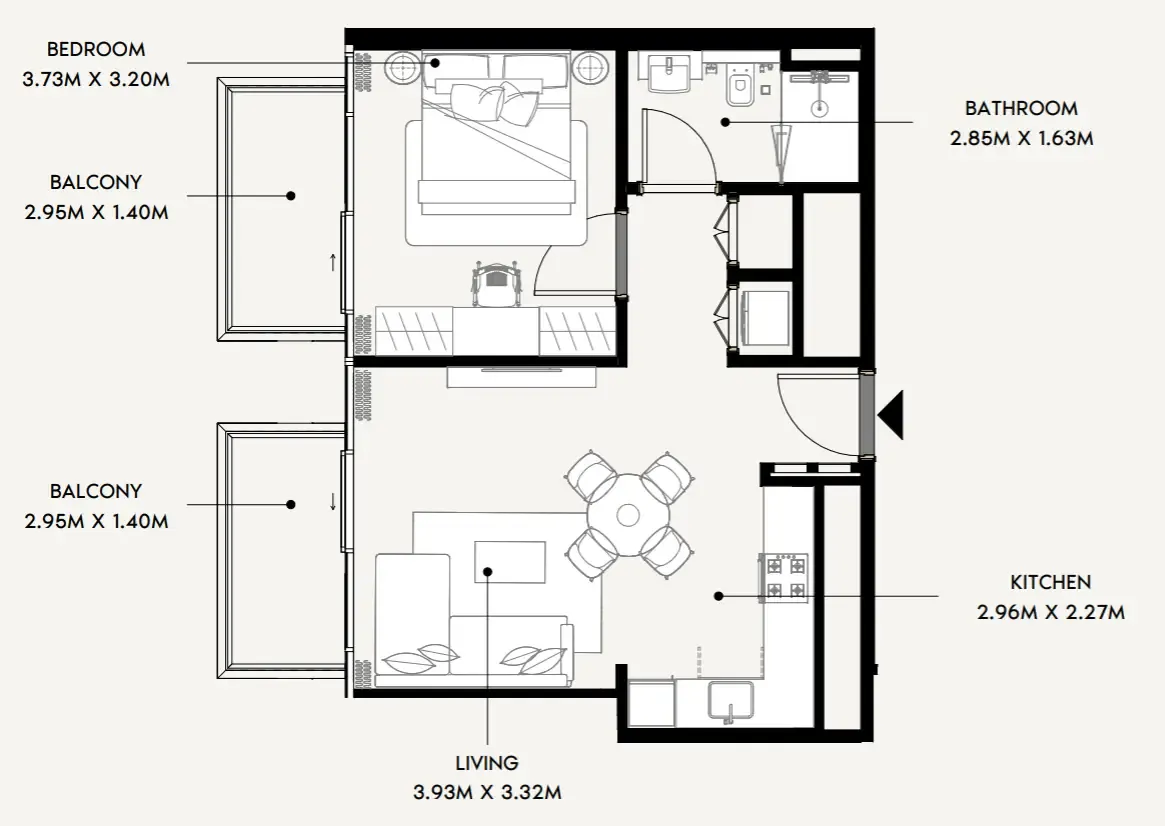 Azizi Wares 1 bed floor plan, 628 sqft