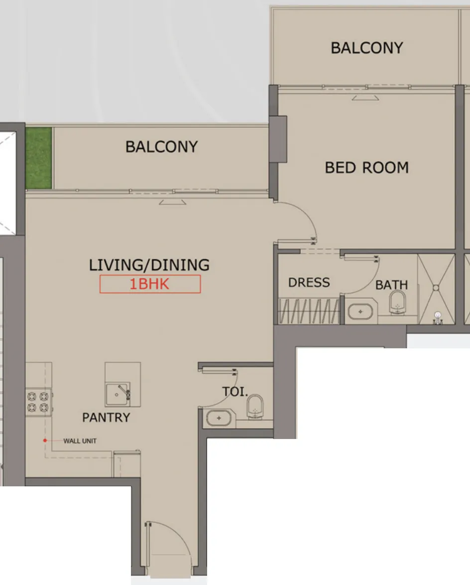 Floarea Skies 1 bed floor plan, 838 sqft