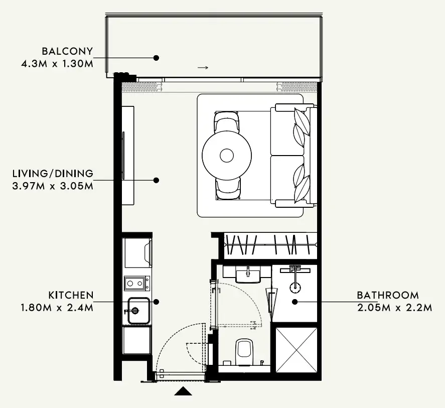 Azizi Milan Studio floor plan, 326 – 330 sqft