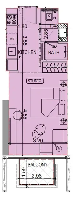Binghatti Luxuria Studio floor plan, 337 sqft
