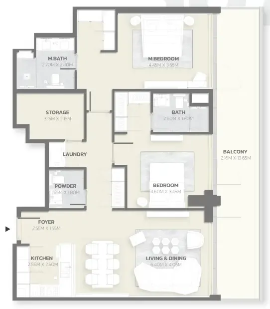 Tonino Lamborghini Residences 2 bed floor plan, 1,535 sqft