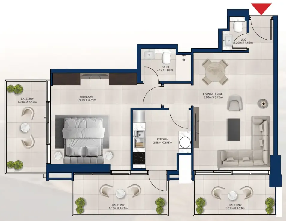 Al Vista 1 bed floor plan, 993 sqft