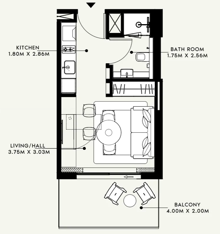 Azizi Venice Studio floor plan, 366 sqft