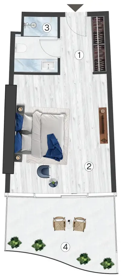 Radisson Blu Hotel & Residences Studio floor plan, 544 sqft