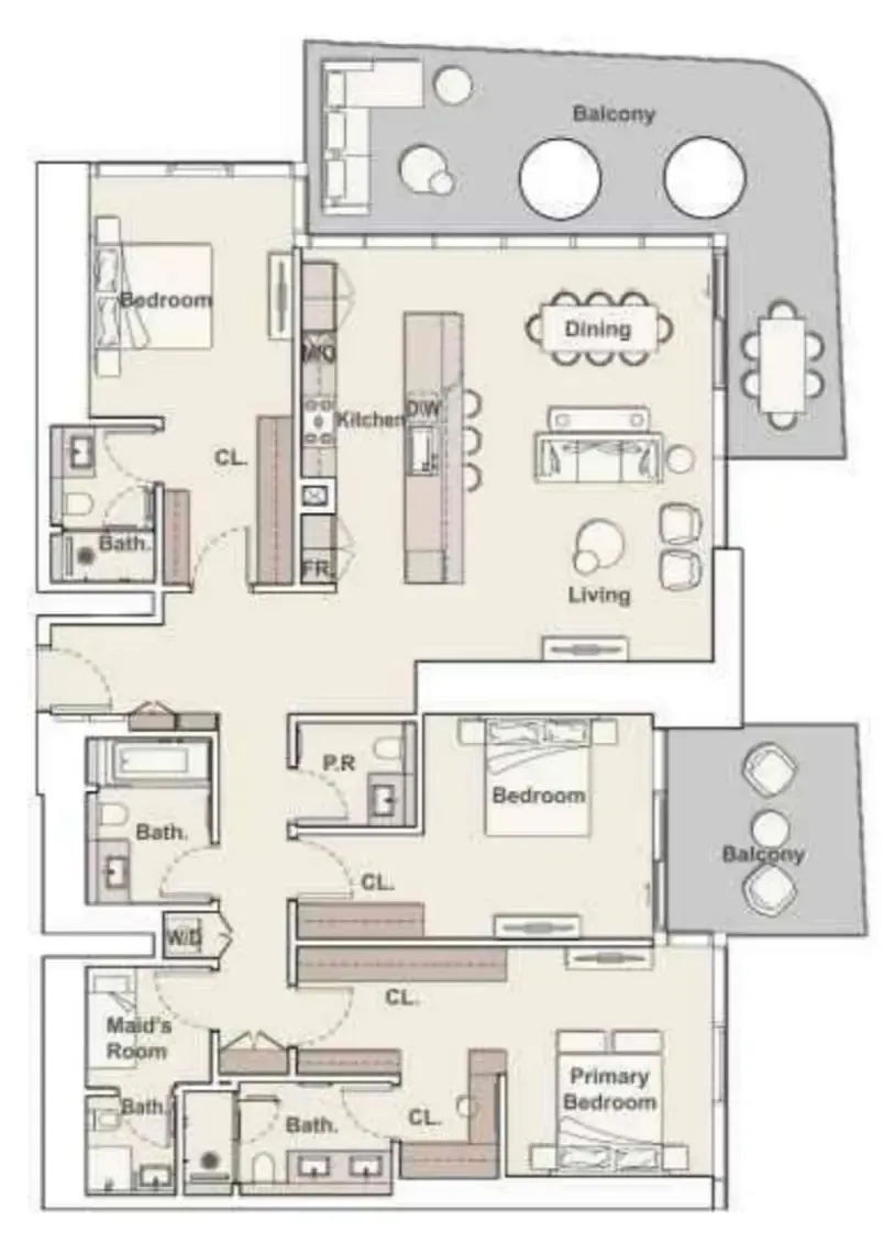 Mercer House 3 bed floor plan, 2,569 – 2,590 sqft