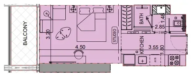 Binghatti Luxuria Studio floor plan, 360 sqft